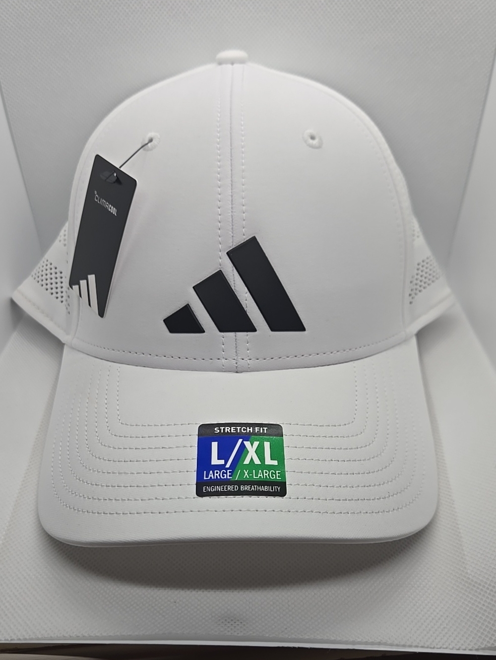 adidas White Stretch Fit Cap with Black Logo